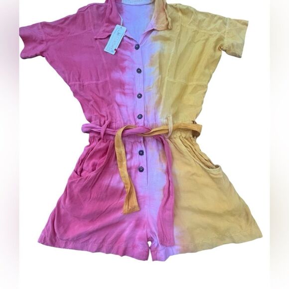 Jens Pirate Booty Tie Dye La Sept Romper Orange Yellow Belted Size XS NWT - Picture 3 of 7